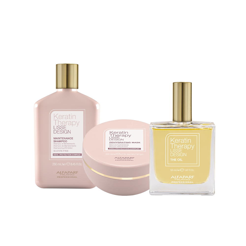 Alfaparf Milano - Keratin Therapy Lisse Design Maintenance Shampoo 250 mL + Rehydrating Mask 200 mL + The Oil 50 mL
