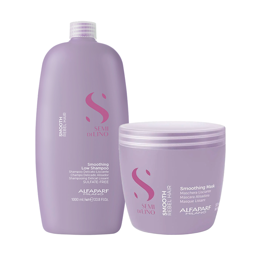 Alfaparf Milano - Semi di Lino - Smooth – Routine Lisciante Anticrespo (Shampoo 1000 ml + Maschera 500 ml)