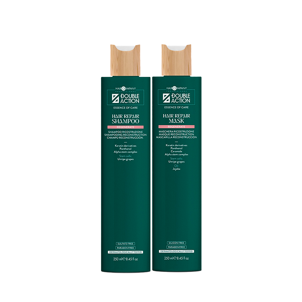 Hair Company – Kit Ricostruzione Profonda Double Action Regenerate con Shampoo & Maschera 250 mL