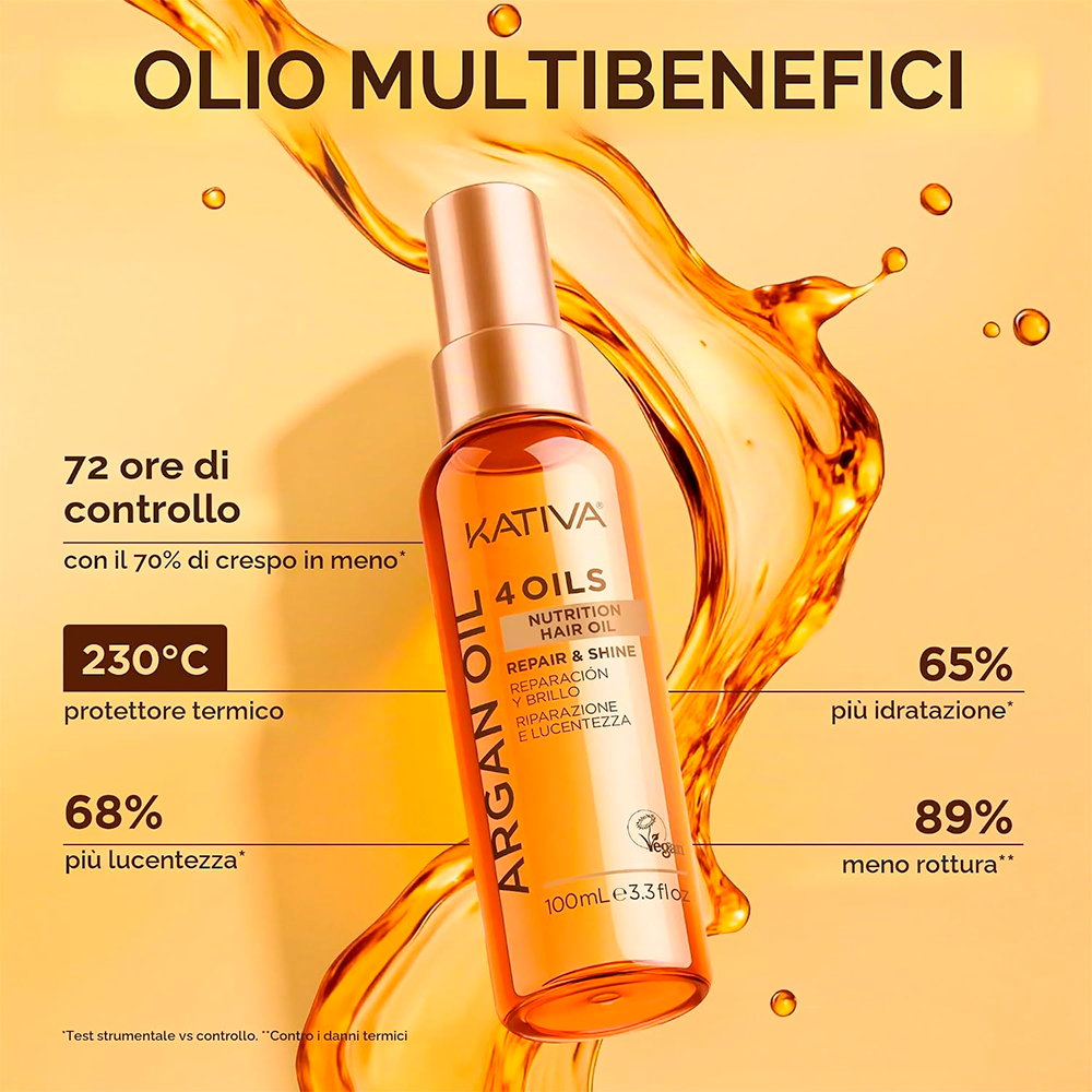 Kativa Argan Oil 4 Oils Repair & Shine 100 mL - olio riparazione e lucentezza