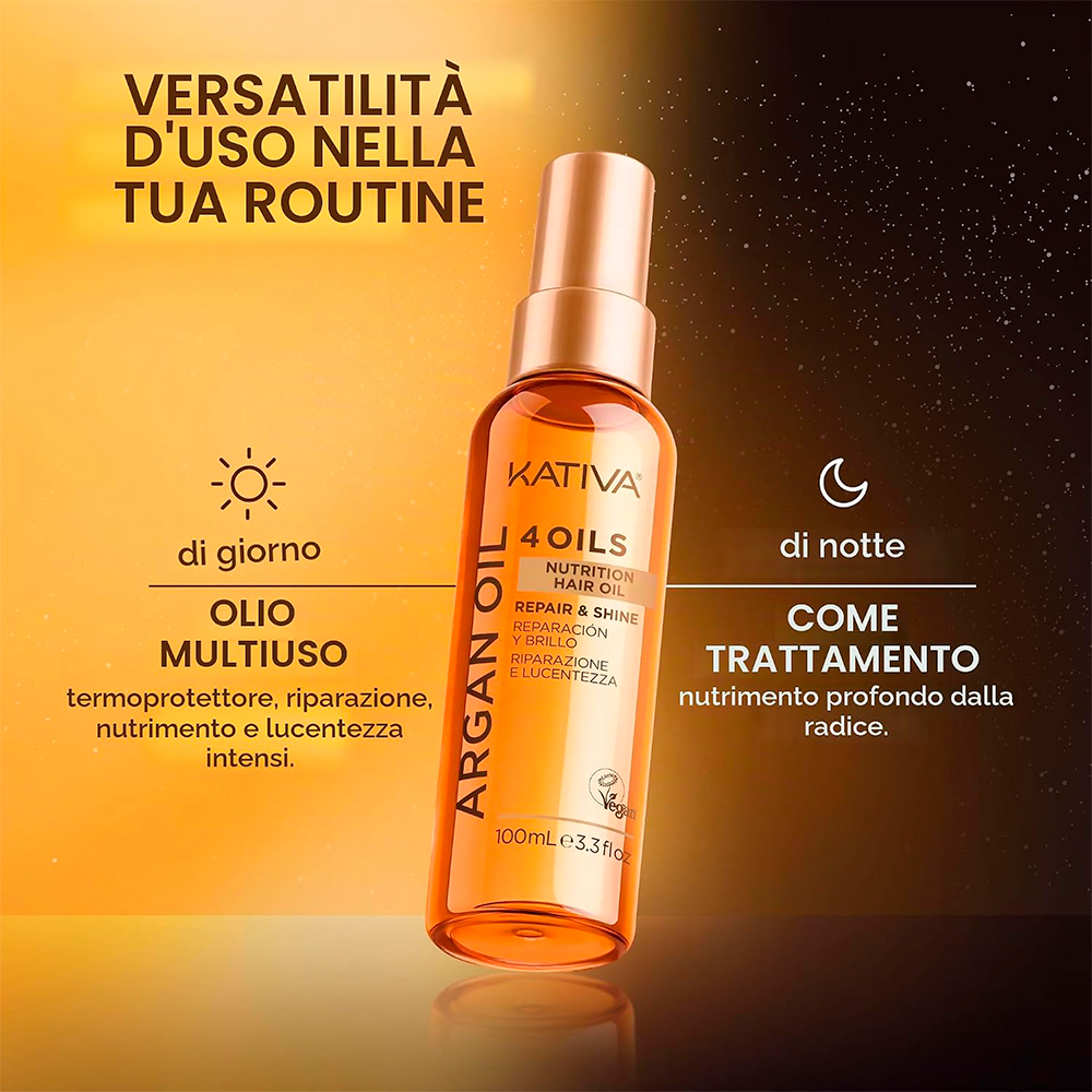 Kativa Argan Oil 4 Oils Repair & Shine 100 mL - olio riparazione e lucentezza