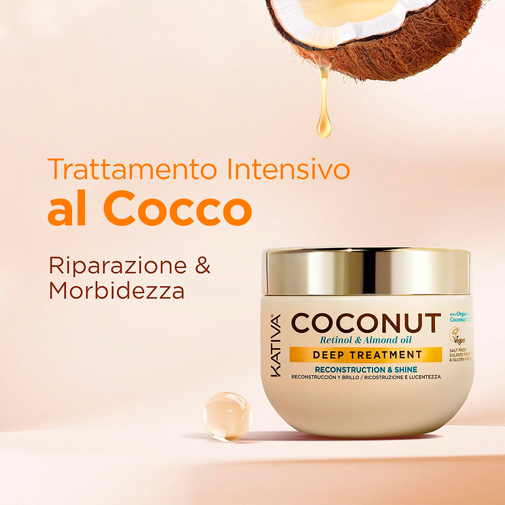 Kativa Coconut Maschera Reconstruction & Shine 300 mL - trattamento profondo al cocco