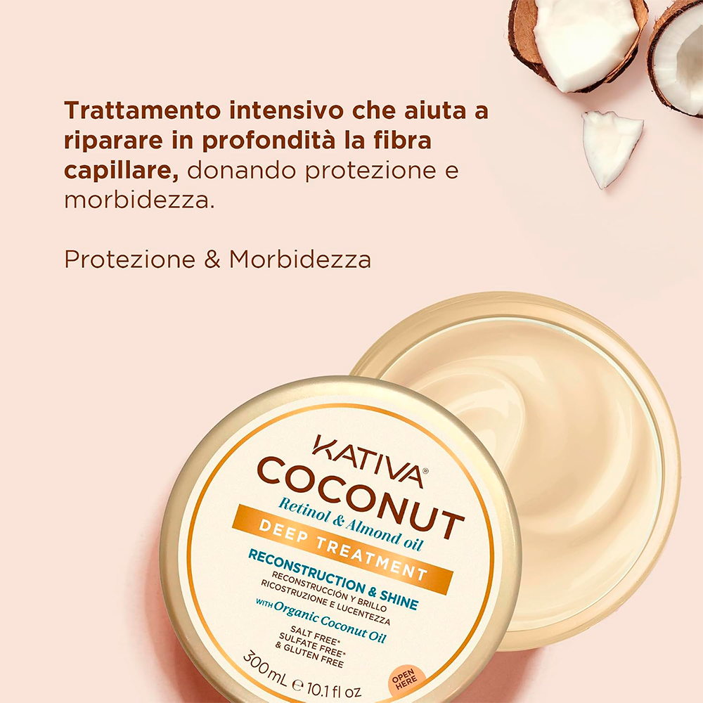Kativa Coconut Maschera Reconstruction & Shine 300 mL - trattamento profondo al cocco