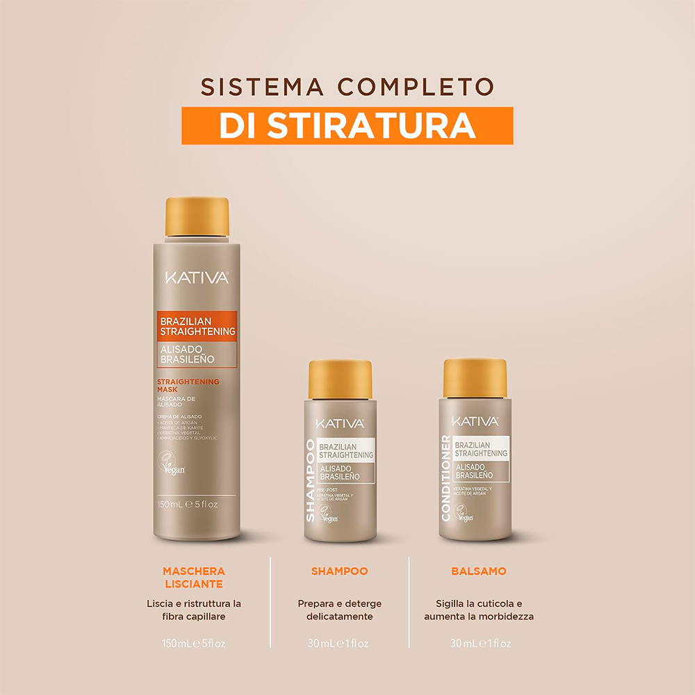 Kativa Hyaluronic Liscio Brasiliano - shampoo 50 mL + maschera 150 mL + balsamo 30 mL