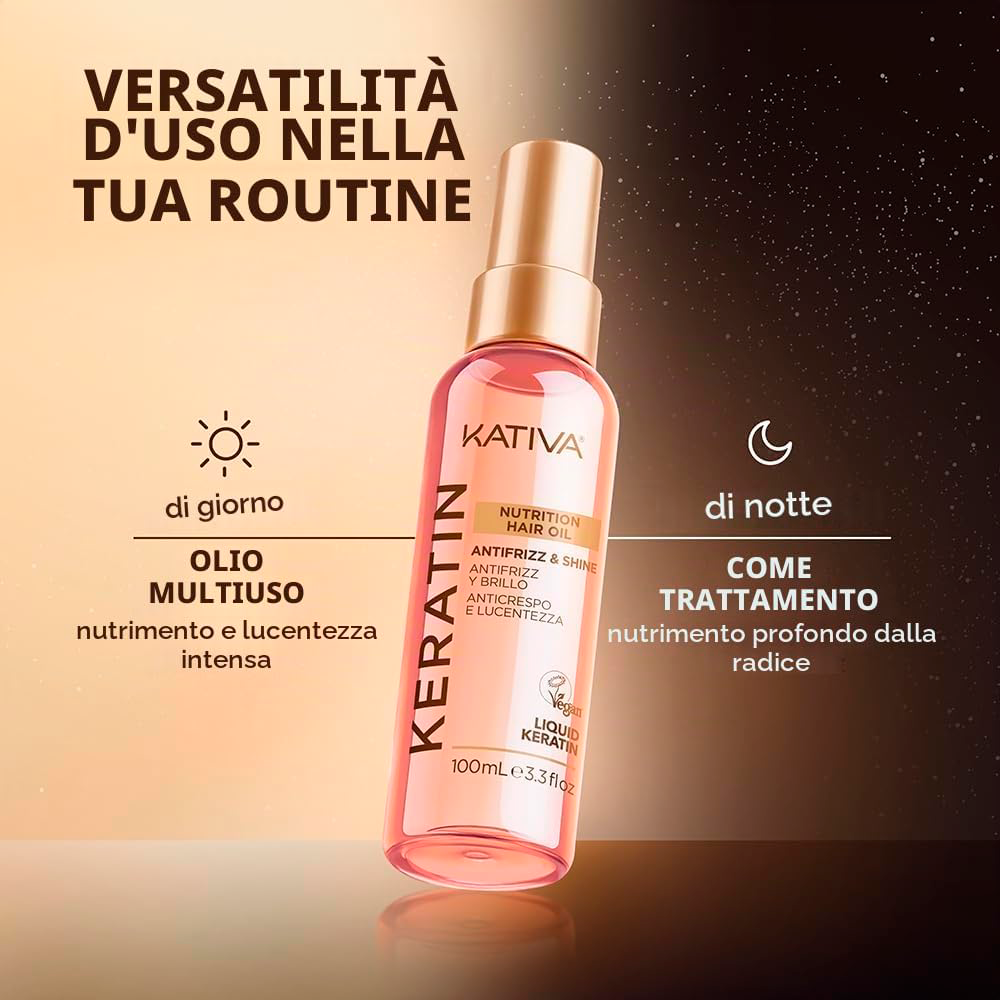 Kativa Keratin Antifrizz & Shine Oil 100 mL - olio anticrespo illuminante alla cheratina