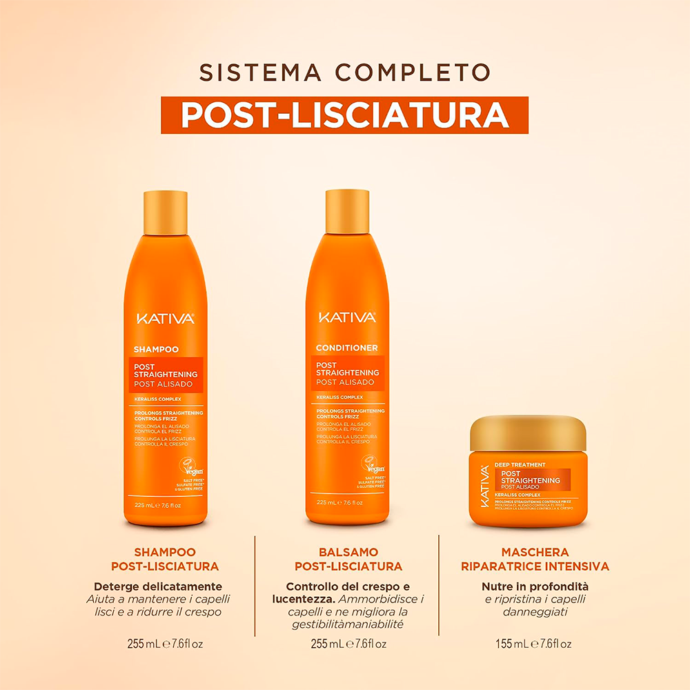 Kativa Post Liscio Brasiliano - shampoo 225 mL + balsamo 225 mL + trattamento 125 mL